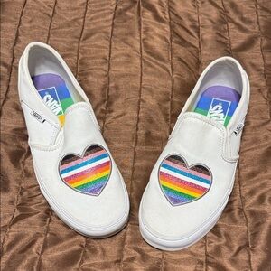 Vans Pride Edition White Slip-On with Multicolor Heart